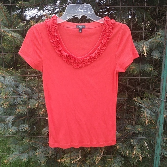 Talbots Small Petite Orange / Coral Ruffle top - Picture 2 of 5